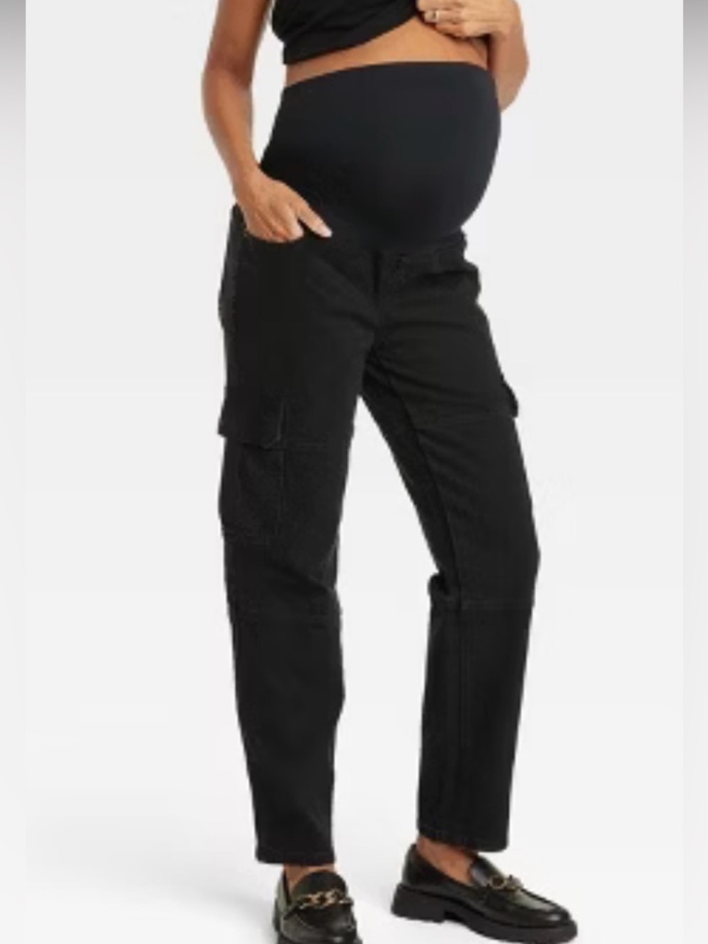 NWT Ingrid&Isabel Black Maternity 90’s Cargo Straight CrossoverPanel Size 18